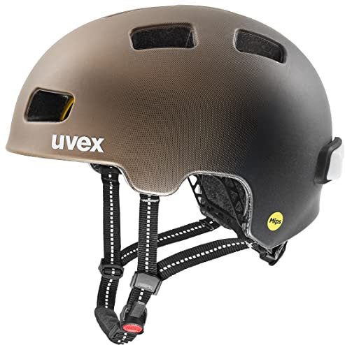 uvex City 4 MIPS - Leichter Fahrradhelm für Damen und Herren - MIPS-Sysytem - inkl. LED-Licht - Hazel-Black matt - 55-58 cm