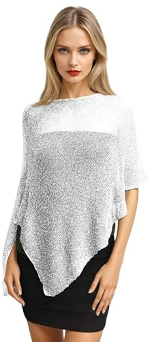 creazioni unique Poncho Coprispalle da Donna Elegante da Cerimonia o Sera - Poncho Donna in Rete di Viscosa Termica con Essenza di Fiore di Ciliegio (Bianco)