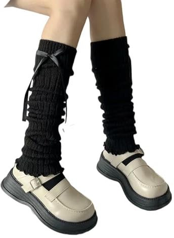 BLESSI Damen Y2k Kawaii Weiß Schwarz Beinstulpen Japanische Beinwärmer Gothic Harajuku Niedliche Socken, Schwarz 3, Einheitsgröße