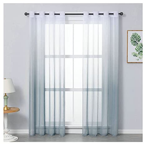 Gualiy Vorhang Für Wohnzimmer, Gardinen Verlaufsfarbe Gardine Vorhang Durchsichtig 107 x 160 cm Grau Vorhänge für Balkon