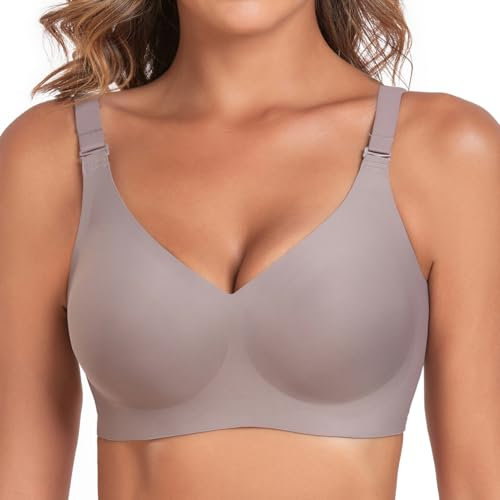 Vinfact Nahtloser BH Damen Ohne Bügel Push up BH Damen Große Brüste Starker Halt V-Ausschnitt Bügelloser BH Seamless Bequem BH T Shirt Schlaf BH Gepolstert Bralette (GR,XL)