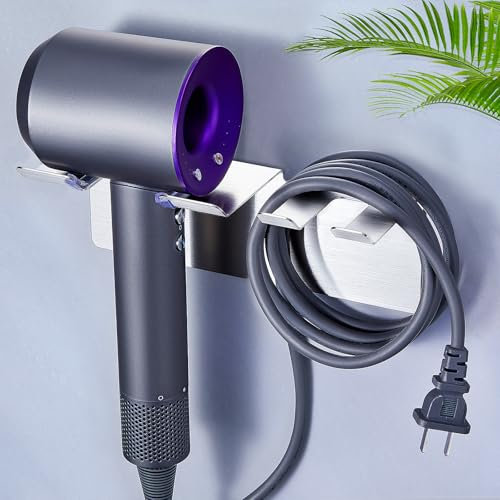 WAYASI Föhnhalter Wand Ohne Bohren, Föhn Halterung mit Kabelhalter, Selbstklebend Fönhalter, Haartrocknerhalter Wandhalterung, Edelstahl Föhnhalterungen, Fönhalterung für Bad Barbershop Hotel