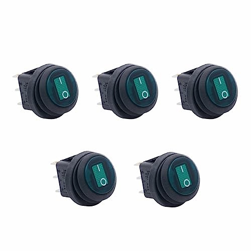 Kofelec Interruttore a levetta rotondo impermeabile, on/off, DC 12 V, 20 A, 3 pin SPST, con LED, per auto, barca, camion, 5 pezzi (verde)
