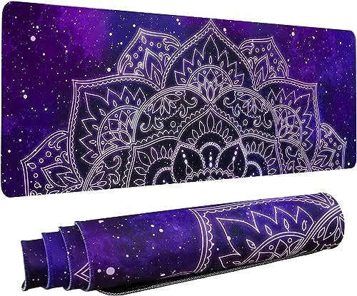 Gaming Mauspad Mandala Lila, XXL Gaming Mauspads 35,4x15,7x0,12 Zoll Verlängertes Großes Mauspad Schreibtischauflage, rutschfeste Gummibasis Einfach Zu Reinigen für Gamer/Desktop/Büro/Zuhause