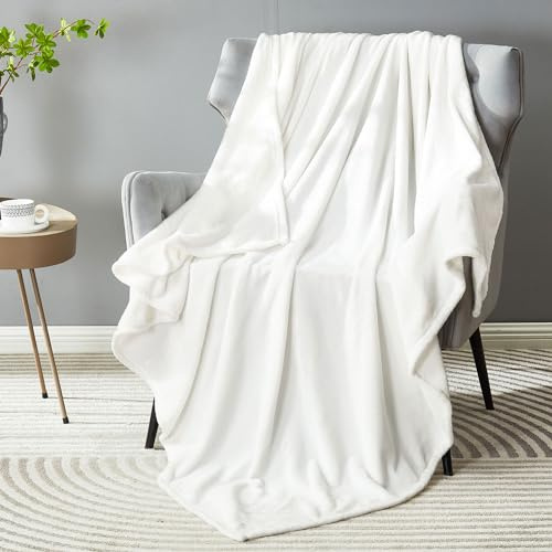 DREAMNINE Super Soft Fuzzy Fleece Throw Blanket for Couch Sofa 50 x 60, Decorative Solid Lightweight Velvet Blankets for Chair, Cozy Accent Shaggy Micro Plush Flannel Blanket for Bedroom Dorm, White