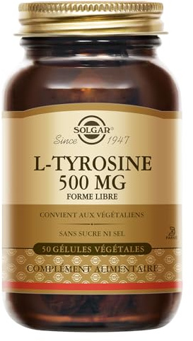 Solgar L-Tyrosine 500mg - Acide aminé - Haute qualité - Système nerveux - Complément Alimentaire - Flacon de 50 gélules végétales