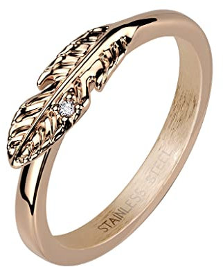 beyoutifulthings Damen-Ring Blatt Rosé-gold Zirkonia Clear Chirurgenstahl 3-mm breit Band-Ring Verlobungs-ring glänzend poliert 59(18,8)