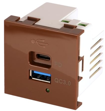 KOMIB 120x60 mm Brüstungskanal/Kabelkanal/Elektro Schacht Brüstungskanal/Fensterbankkanal/ZUBEHÖR (USB-Ladesteckdose A/C, Braun (Holz Design))