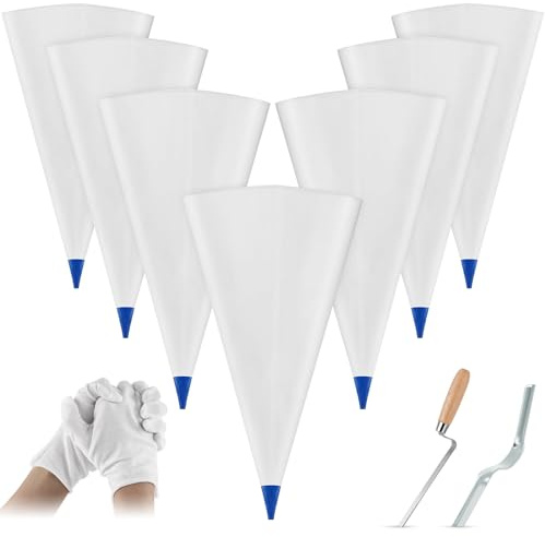 Flutesan 9 Pcs Tile Grout Masonry Mortar Bag Set Include 6 Pcs 12 x 24 Cement Sealer Bag Concrete Grouting Bag 1 Pcs Brick Jointer 1 Pcs Tuck Pointers 1 Pair Gloves for Tile Filler Installation Tool
