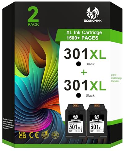 Economink 301XL Druckerpatronen, 301 Patrone Kompatibel für HP 301 Druckerpatronen Schwarz, 301XL Schwarz für DeskJet 3050 1050 2544 Envy 4500 4504 OfficeJet 2620 4630 4632 4634 Drucker (2er Pack)