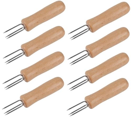 Kisangel 8stücke Grillspießset Aus Edelstahl Mit Holzgriff Mais-grillgabeln Für Bbq Fleisch Und Obstspieße Tragbare Grillwerkzeuge Für Outdoor-grillen