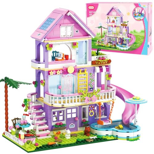 Sitodier Bauspielzeug für Mädchen, 689pcs Garten Villa Haus Bauklötze Set für Mädchen Jungen 6-12 Jahre, Ferienhaus Bauklötze Kit, Geschenk für Kinder 6 7 8 9 10 11 12 Jahre