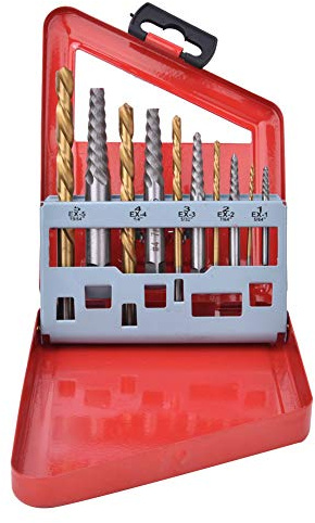 10PCS Screw Extractor Left Hand Drill Bit Set Alloy Steel Broken Bolt Remover 5/64 to 19/64 Inch Coating Drill Bits with Metal Case