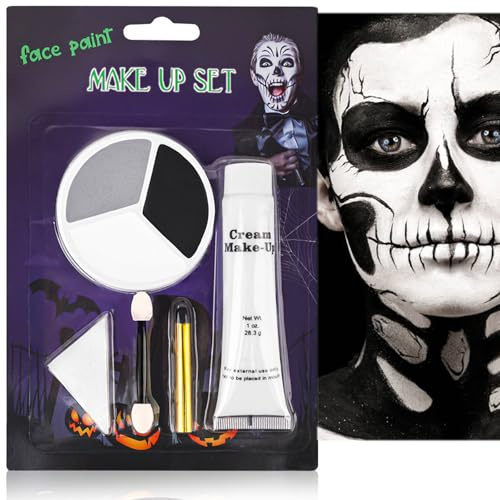 Gesichtsfarbe, Schwarz Weiß Grau Gesicht Farbe Malerei, Halloween Schminke Set, Karneval Make Up Theaterschminke, Waschbares Halloween Spezialeffekte Makeup, schweißfest und wasserbeständig