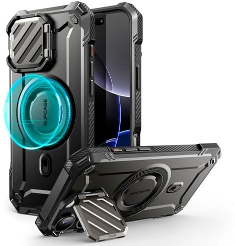 SUPCASE for iPhone 16 Pro Max Case with Camera Cover Stand (UBMag XT), [Compatible with MagSafe] [Built-in Kickstand] [Military-Grade Protection] Heavy Duty Rugged Magnetic Phone Case (Black)