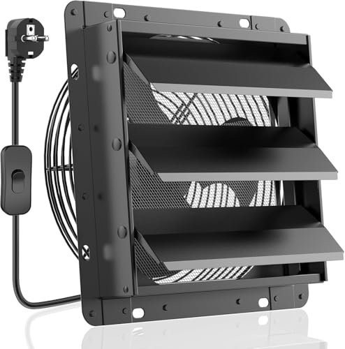 HG Power 300mm Abluftventilator Industrie Wandventilator 1300m³/h Wandlüfter mit Maschensieb Auspuffventilator mit EU-Stecker Aluminium Fensterventilator für Keller Garage Küche