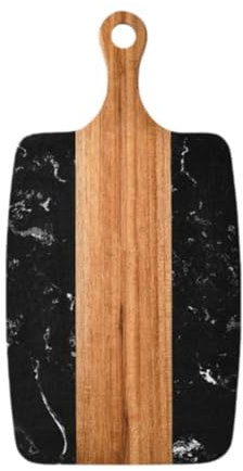 Fenteer Holz Marmor Schneidebrett BBQ Kochen Rechteckige Gemüse Käsebrett Servierbrett Glatte Oberfläche Brotbrett, Schwarz