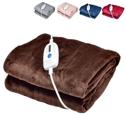 HOMFME Electric Heated Throw Blanket, Machine Washable Heated Blanket with 4 Heating Levels, 8 Hours Auto Off and Overheat Protection, Soft Flannel Electric Bed Under Blanket (Brown)