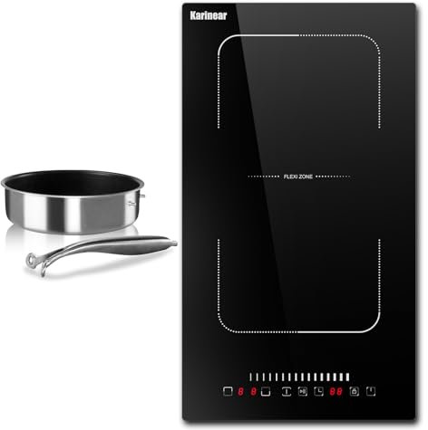 Karinear Placa induccion 2 Fuegos 30cm,Una batería de cocina gratis, Placa de inducción integrada, zonas flexibles, control táctil, desconexión automática, indicador de calor residual，cristal negro