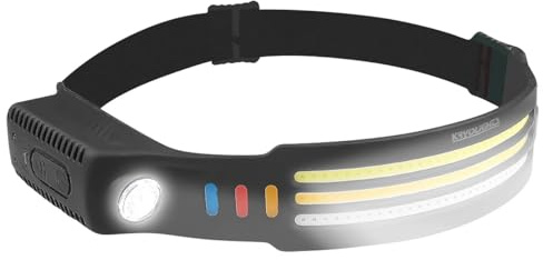 KryoLights Kopflampe: Akku-Stirnlampe & Flutlicht, 3 SMD-COB-LED-Bänder, Warnlicht, 3.000 lm (Stirnleuchten, LED Kopflampen, Lampe mit Bewegungsmelder)