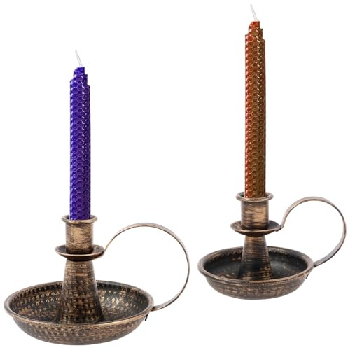 2Pcs Candle Holder Retro Iron Taper Candle Stand with Curved Handle Black Candlestick Holders Decorative Candlelight Stand Rustproof Candlestick Holders for Home Wedding Party Table Decor(Bronze)