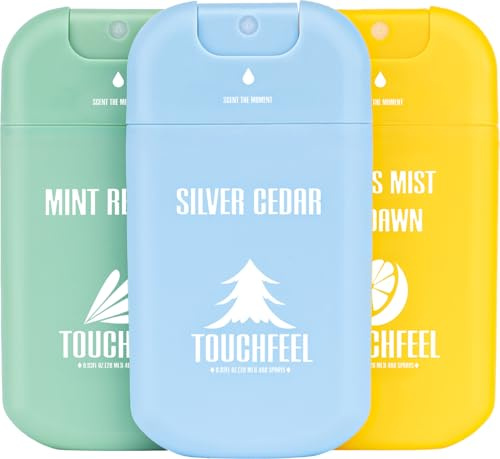 Power Mist Hand Sanitizer Spray, Scented Hydrating Hand Sanitizers Travel Size Refillable, Pocket Portable 3-Pack (Mint Reverie, Silver Cedar, Citrus mist at dawn) 0.93Fl Oz Each