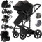 3 in1 Umkehrbarer Babyschale-Buggy | Dreibucherrahmen & Doppel-Federung | Ein-Klick-Faltmechanismus für Neugeborene und Kleinkinder(Schwarz)