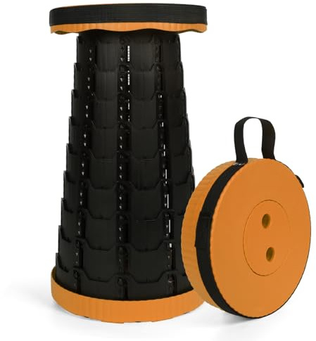 Novaptysis Sgabello telescopico da campeggio, regolabile in altezza, 6-45 cm, portata 181 kg, portatile, con tracolla(Arancia-1 pezzo)