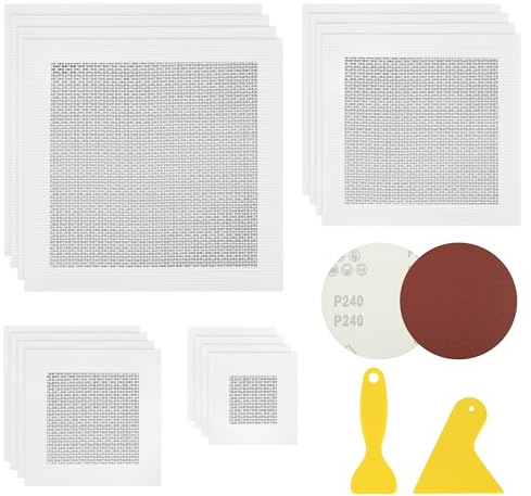aleawol 20 Pcs Drywall Repair Kit, Includes 2/4/6/8 inch Self-Adhesive Plasterboard Wall Repair Patch with 2 Sandpapers and 2pcs Putty Knives for Quickly Fixing Broken Walls or Ceilings