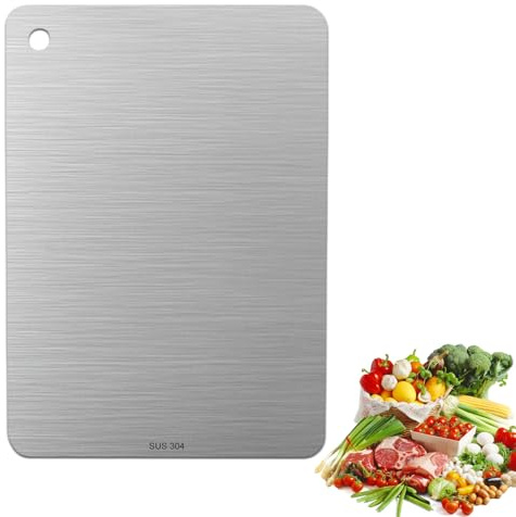 Tagliere in Titanio per Cucina 30x19.5 cm, per Carne, Frutta, Verdure | Tagliere in Acciaio Inox Alimentare, Doppio Lato tagliere Titanio