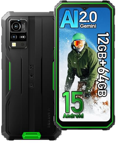 Blackview BV4800SE 4G Móvil Irrompible Android 15, 12GB+64GB/2TB Teléfono Móvil Resistente IP68, 5100mAh, 16MP AI Camera, 6.56 HD+, Dual SIM Telefono NFC, 5G WiFi,GPS,OTG,FM,Gemini AI 2.0, Verde