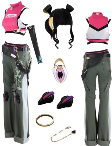 TYRHDJZQ Anime cosplay rosa väst gröna byxor damkostym outfit halloween (USA) (L))