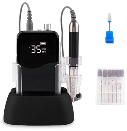 Perceuse à ongles Rechargeable noire classique, ponceuse, outil de manucure silencieux, 85w, sans balais, 35000 tr/min, Base perçage fil(Wave)
