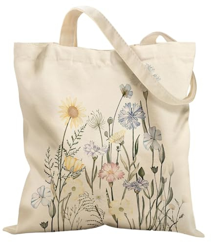 ZYNTAVA Stoffbeutel Bedruckt, Aesthetic Leinwand Stoffbeutel mit Innentasche und Versteckte Schaltfläche, Einkaufstaschen 38 x 40cm, Tote Bag für Frauen, Freund, Mama, Kollegen Geschenke