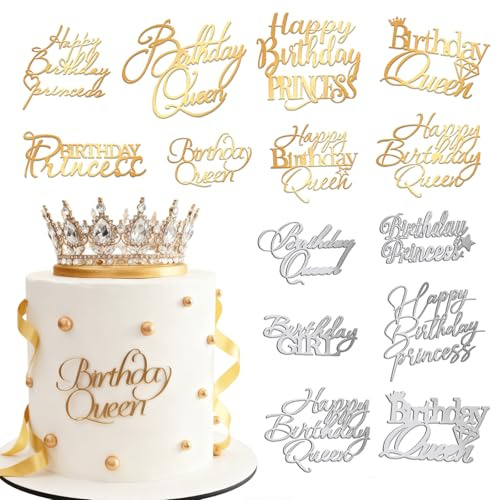 14 Stück Happy Birthday Tortendeko,Cake Topper Geburtstag, Wiederverwendbarcake Acryl Tortendeko Geburtsta, Happy Birthday Cake Topper für Babyparty Jubiläen Party Dekoration,Torten Deko Zubehör