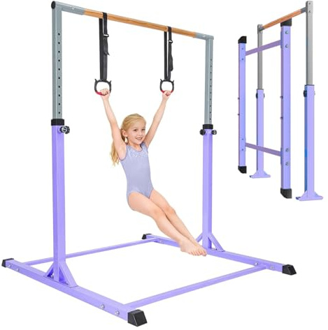 JF HOME BLISS Gymnastics Bar for Kids, Gymnastics Bars with Rings Height Adjustable Horizontal Bar – Safe and Stable Gym Bar for Home Training, Garden, Outdoor & Indoor Use (Purple)