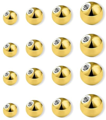 fKiZanthene 16 Stück Piercing-Kugeln Schrauben aus vergoldetem Stahl, Ersatzkugeln für Zungenpiercing, Lippen, Septum und Gewinderinge, Zubehör für Modeschmuck, Verwendung zu Hause oder in D