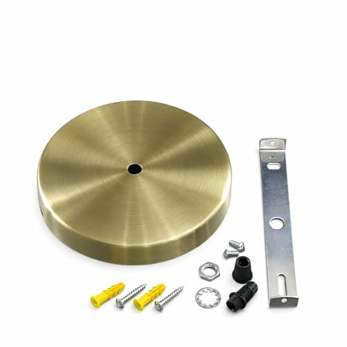 Rosetón Lámpara Techo Bronce Envejecido 150 x 25 mm – 1 Pieza con Kit de Instalación – Acero 1 mm con Accesorios para Lámparas Colgantes y Punto de Luz Interior