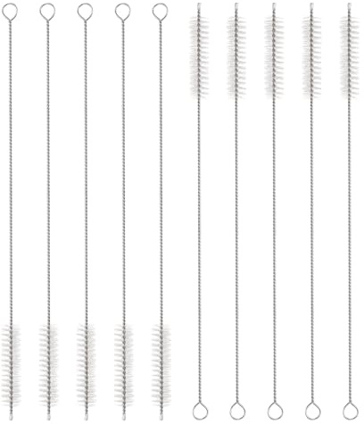 sourcing map Straw Cleaner Brush Set, 10 Inch Length 304 Stainless Steel and Nylon Bristles for Water Bottle Silicone Straw Sippy Cup Pipes, White (12mm OD, 10-Piece-Set)
