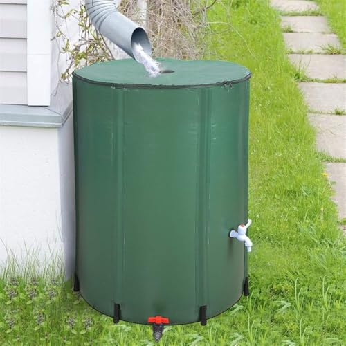Collapsible Rain Barrel - PVC Water Collection Barrel with Spigot and Mesh Top - Portable Rainwater Storage Container for Garden and Lawn