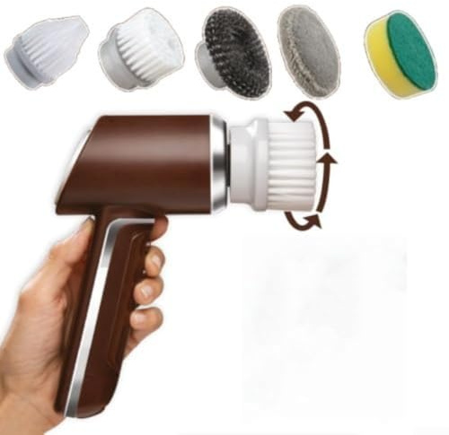 Brosse à récurer électrique compacte avec moteur 350 tr/min et 5 accessoires batterie rechargeable 2000 mAh pour salle de bain, carrelage, cuisine et détails automobiles