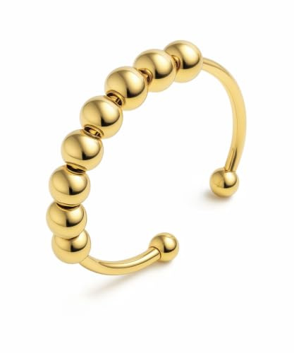 GD GOOD.designs Anxiety Ring mit beweglichen Perlen - Wasserfeste Anti Stress Ringe in 18K Gold, Roségold oder Silber | Größenverstellbar (54 bis 60)