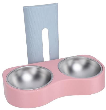 Riuulity Wall Mounted Pet Feeding Bowl Stainless Steel Anti Tip Adjustable Height Tilted Design with Automatic Waterer for Small Medium Dogs Cats (Blue and Pink)