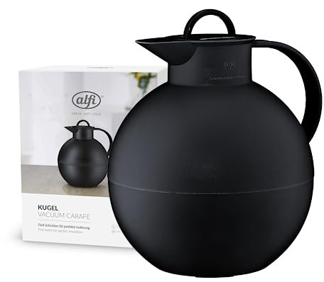 alfi KUGEL 0,94 l, velvet black mat, pichet isotherme en plastique avec avec intérieur hygiénique en verre trempé, bouchon vissé, pièce de designer, idéal comme cafetière, théière, sans BPA