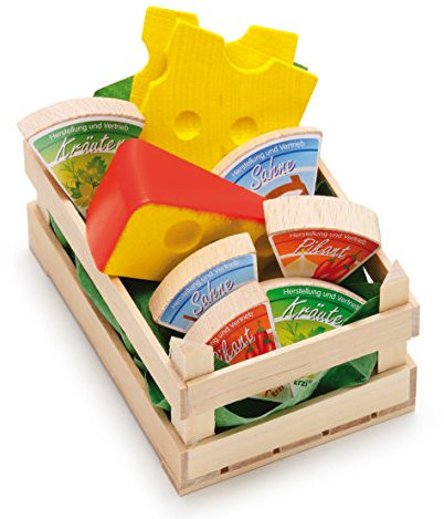 Erzi 28236 Sortiment Käse, klein aus Holz, Kaufladenartikel für Kinder, Rollenspiele