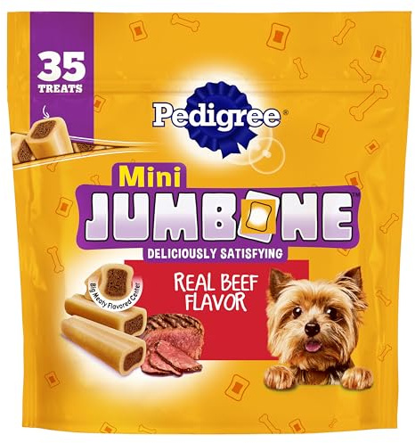 Pedigree Mini Jumbone Small Dog Treats, Dog Bone Like Shell with Beef Flavor, 35 Treats (Pack of 1)