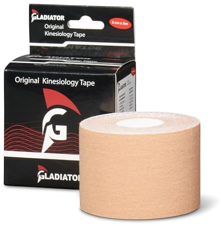 Gladiator Sports Kinesiotape (5m x 5cm) Wasserfest & elastisch - Extra starkes Kinesiologie Sport Tape (Beige)