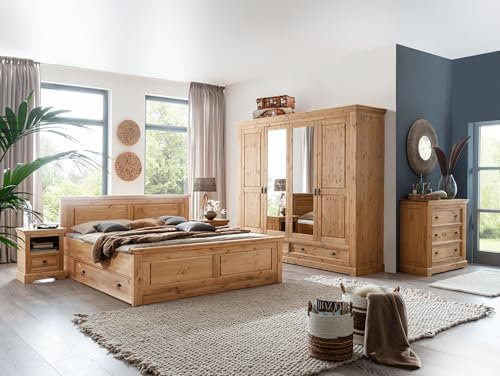 moebel-eins Palermo Komplett-Schlafzimmer, Material Massivholz, Kiefer eichefarbig gebeizt