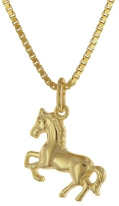 trendor Mädchen-Halskette mit Pferdchen Gold auf Silber 925 75715 | Pferde-Anhänger Kette für Kinder, Silberschmuck vergoldet, Tolle Geschenkidee