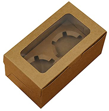 Cupcake Box, 20 Stück Cupcake Muffin Box, Muffin Karton, mit Beobachtungsfenster Und Herausnehmbarer Innenstütze, für Cookies, Cupcake, Pastry Packaging, Muffin(2 Loch)